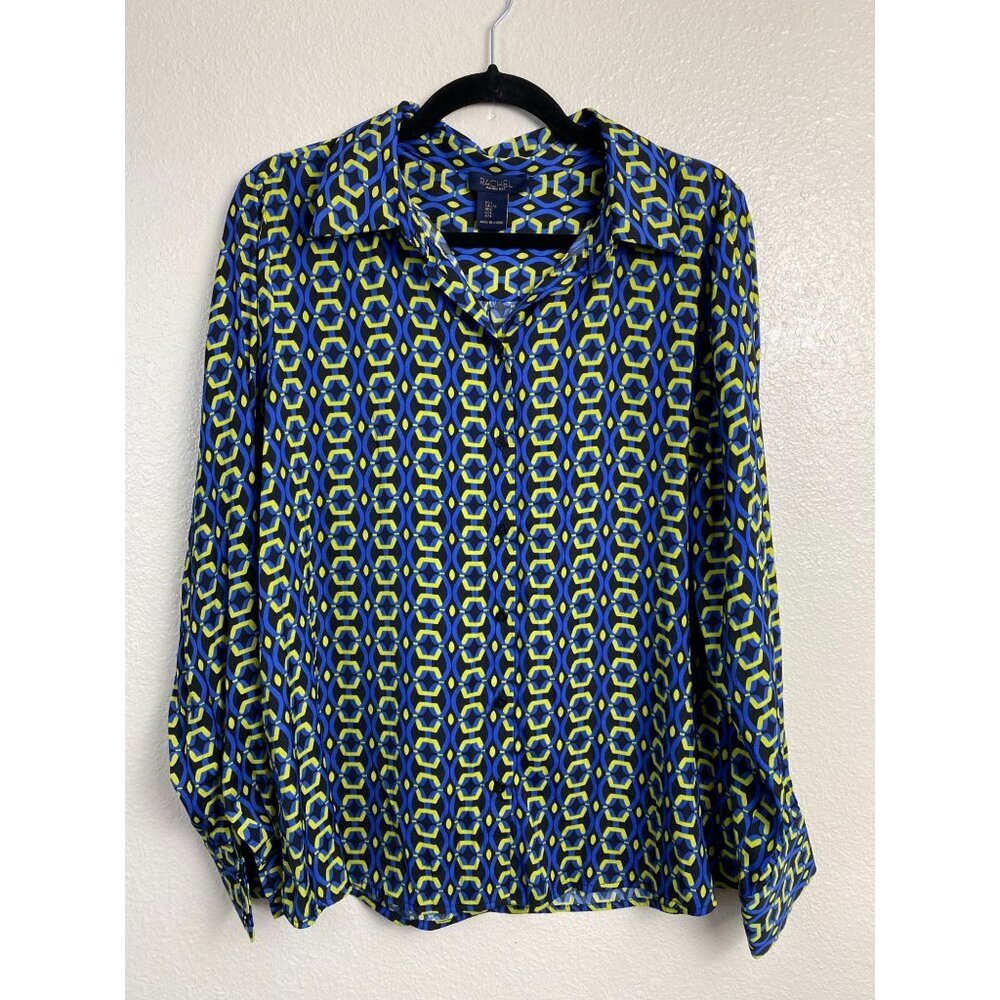 RACHEL Rachel Roy Geometric Flowy Button Up Top Large Long Sleeve Lightweight